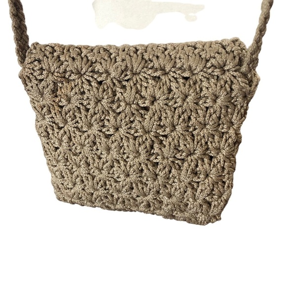 Marshall and Gilster Crochet Works Crossbody Bag Tan Crocheted  Braided Strap - Picture 7 of 8